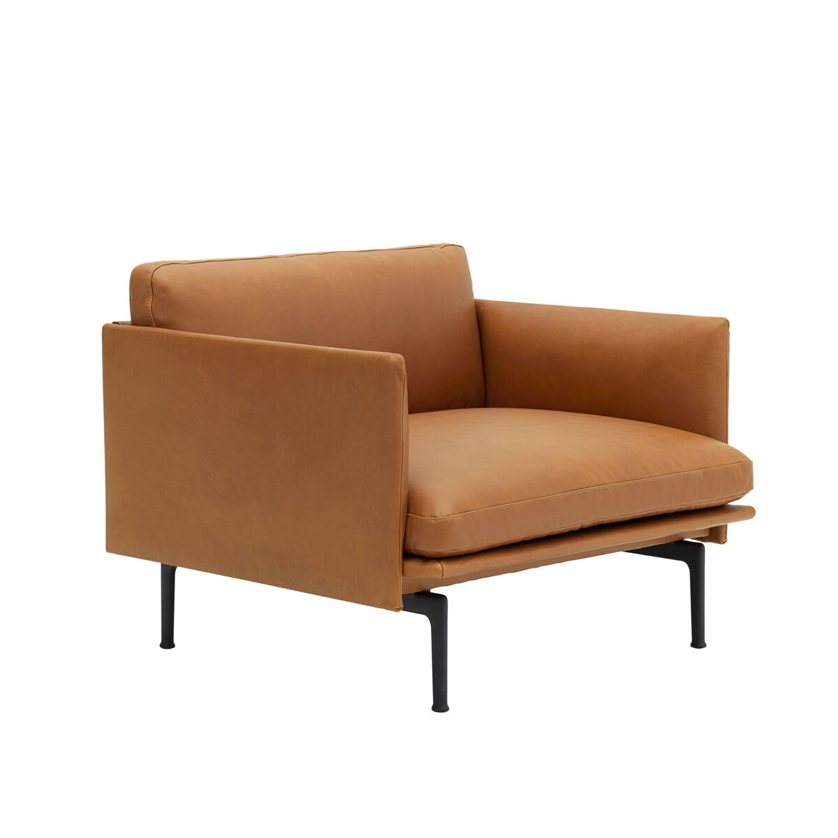 Outline Fauteuil Leer Gestoffeerd Cognac/Zwart Lampenvoet