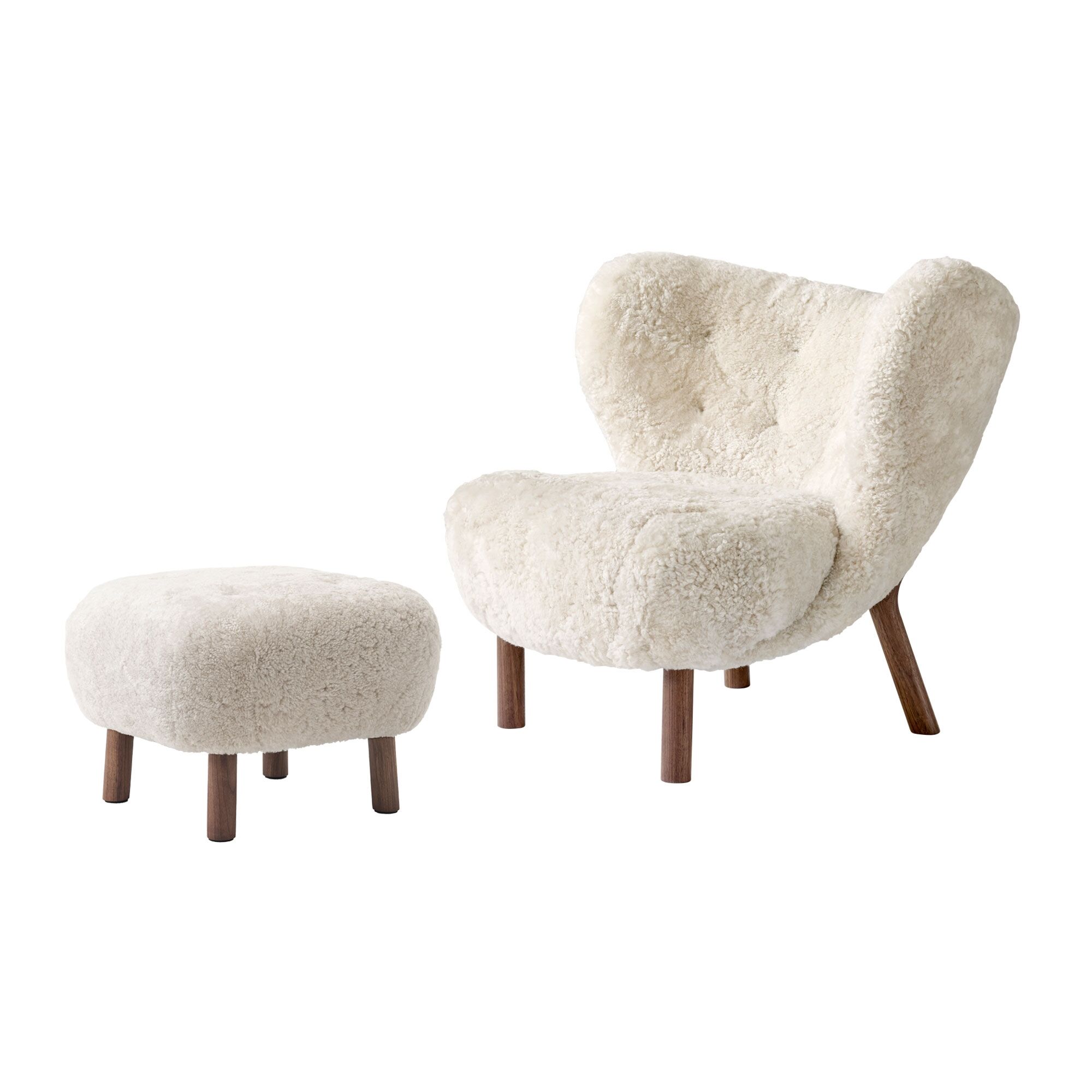 Little Petra VB1 Fauteuil Peau de Mouton Clair de Lune/Noyer, ATD1 Puf Inclus