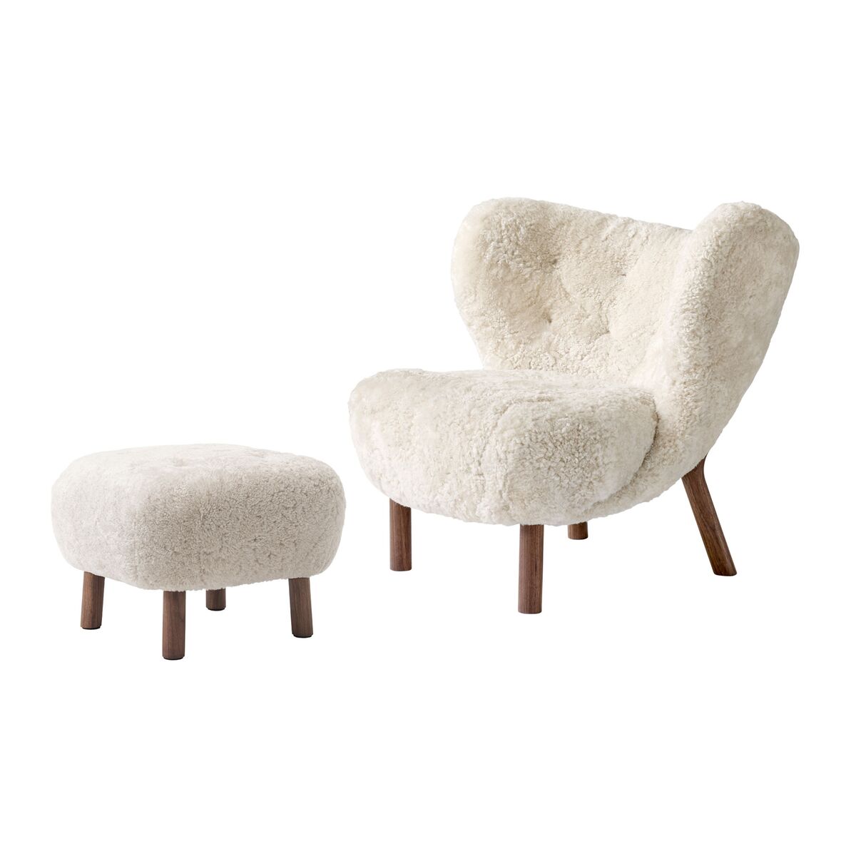 Little Petra VB1 Armchair Sheepskin Moonlight/Walnut Incl. ATD1 Puf