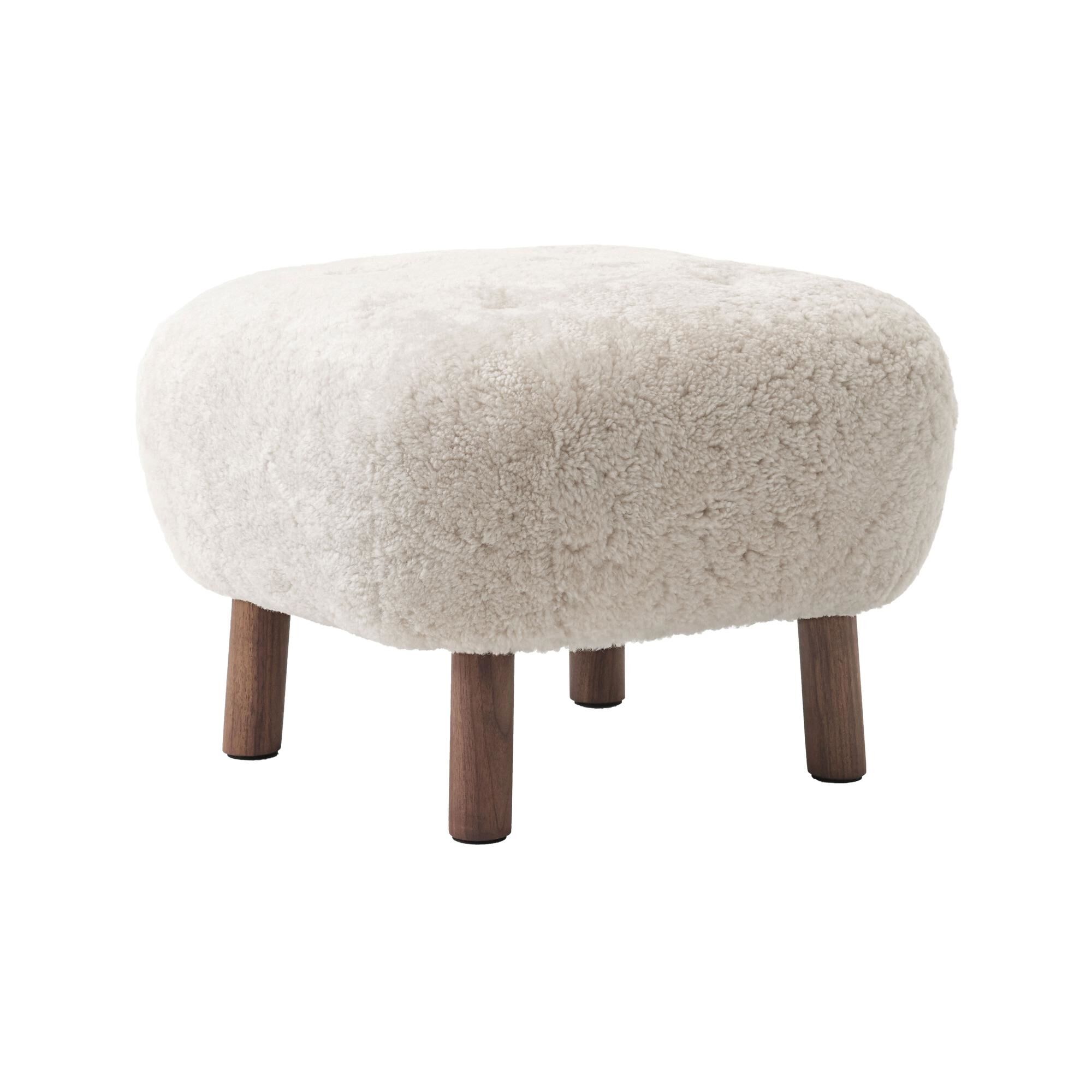 Little Petra ATD1 Pouf en Peau de Mouton Clair de Lune/ Noyer