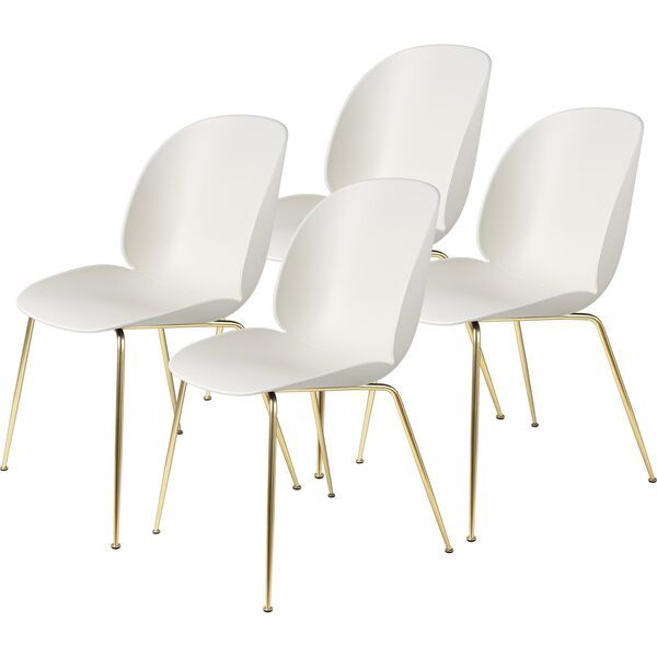 Beetle Dining Chair Conic Base/ Brass Semi Matt/ Alabaster White 4 Pcs.