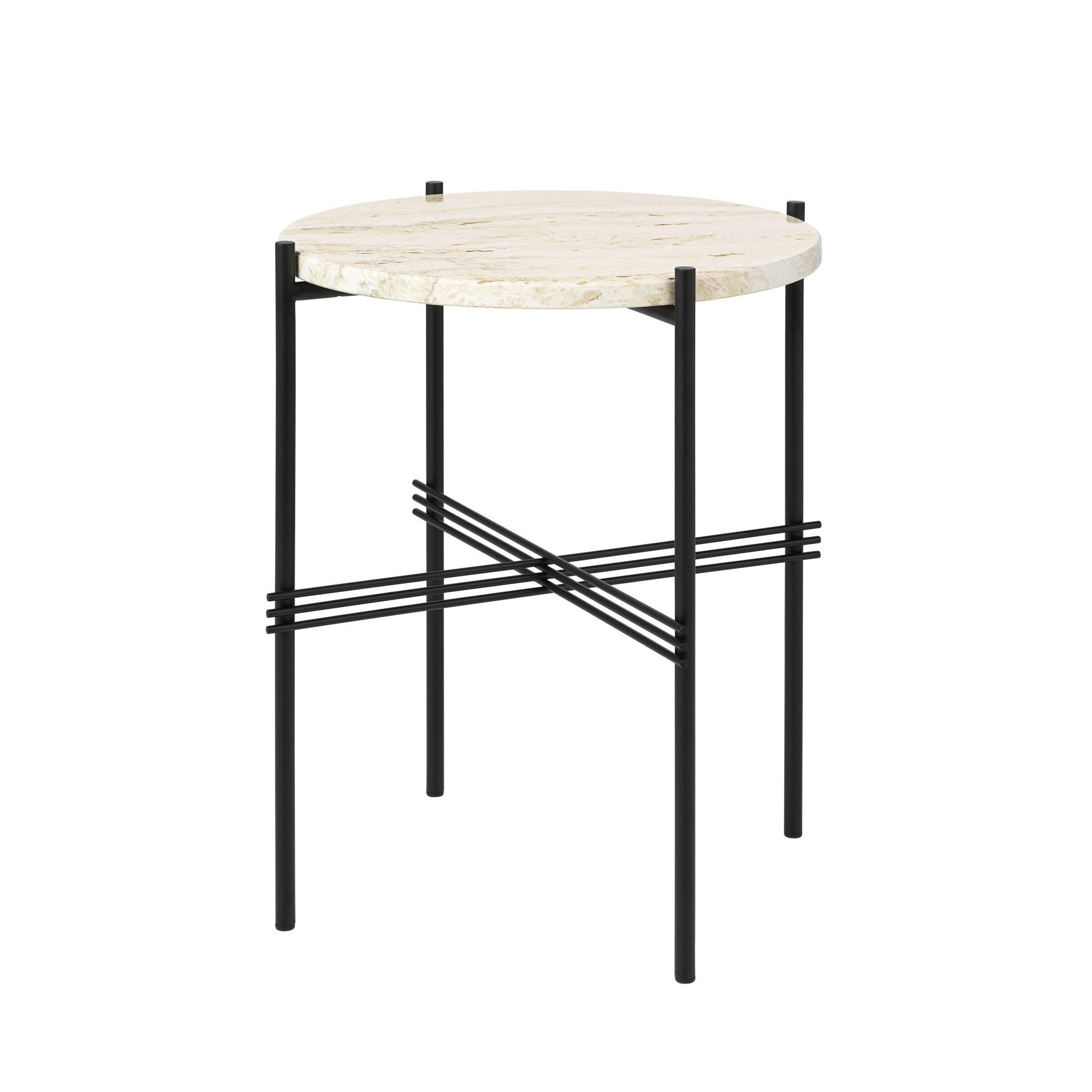 TS Sidebord Rundt Ø40 Sort/ Hvit Travertin