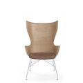 Chrome-plated metal / leather and wood