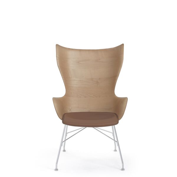 K/Wood Fauteuil Chroom/ Licht Essenhout met Leren Zitting