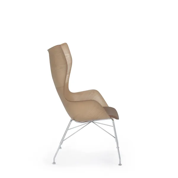 K/Wood Armchair Chrome/ Light Ash Wood with Leather Seat
