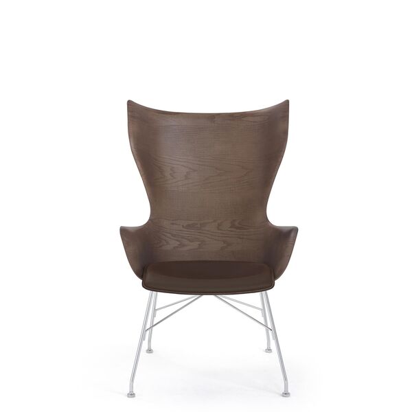 K/Wood Fauteuil Chroom/ Donker Essen met Leren Zitting