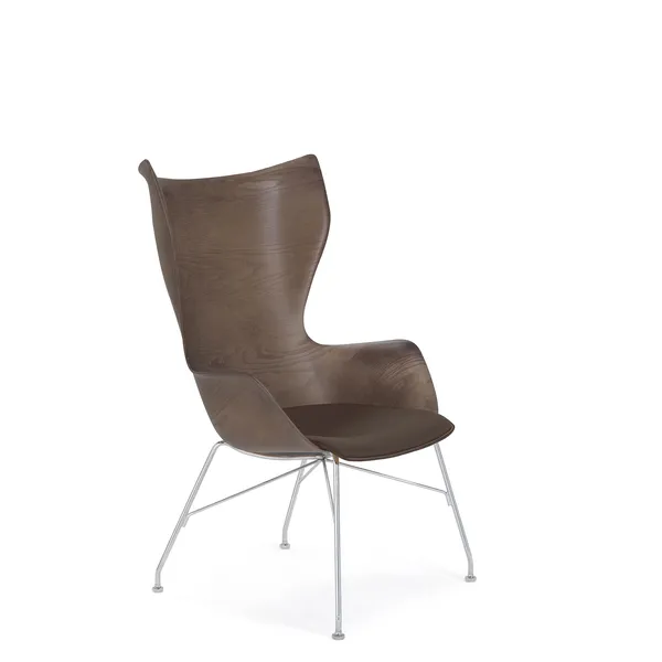 K/Wood Sessel Chrom/ Dunkle Esche mit Ledersitz