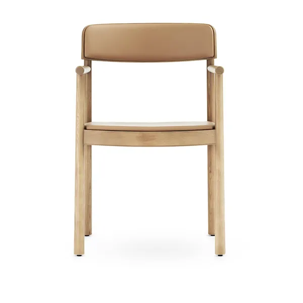 Timb Dining Chair w. Armrests Leather Upholstered Tan/Camel