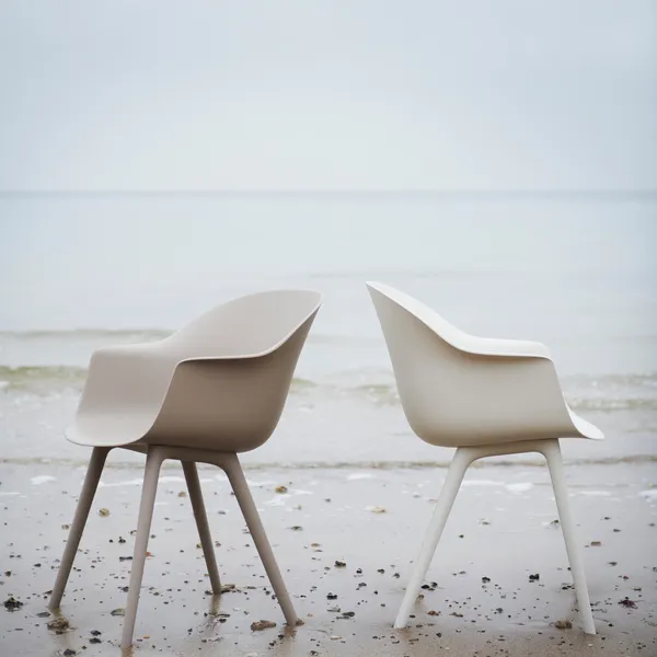 Bat Dining Chair - Un-Upholstered, Plastic Base, Outdoor (New Beige Base, New Beige)
