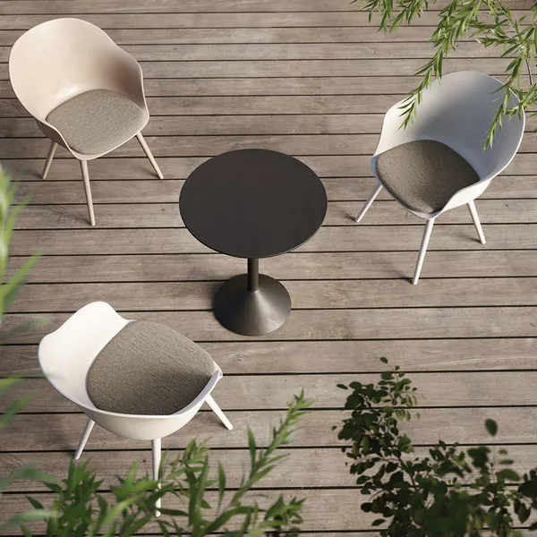 Bat Dining Chair - Un-Upholstered, Plastic Base, Outdoor (New Beige Base, New Beige)