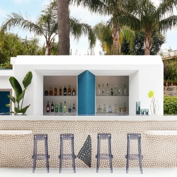 Charles Ghost Bar Stool H75 Blue