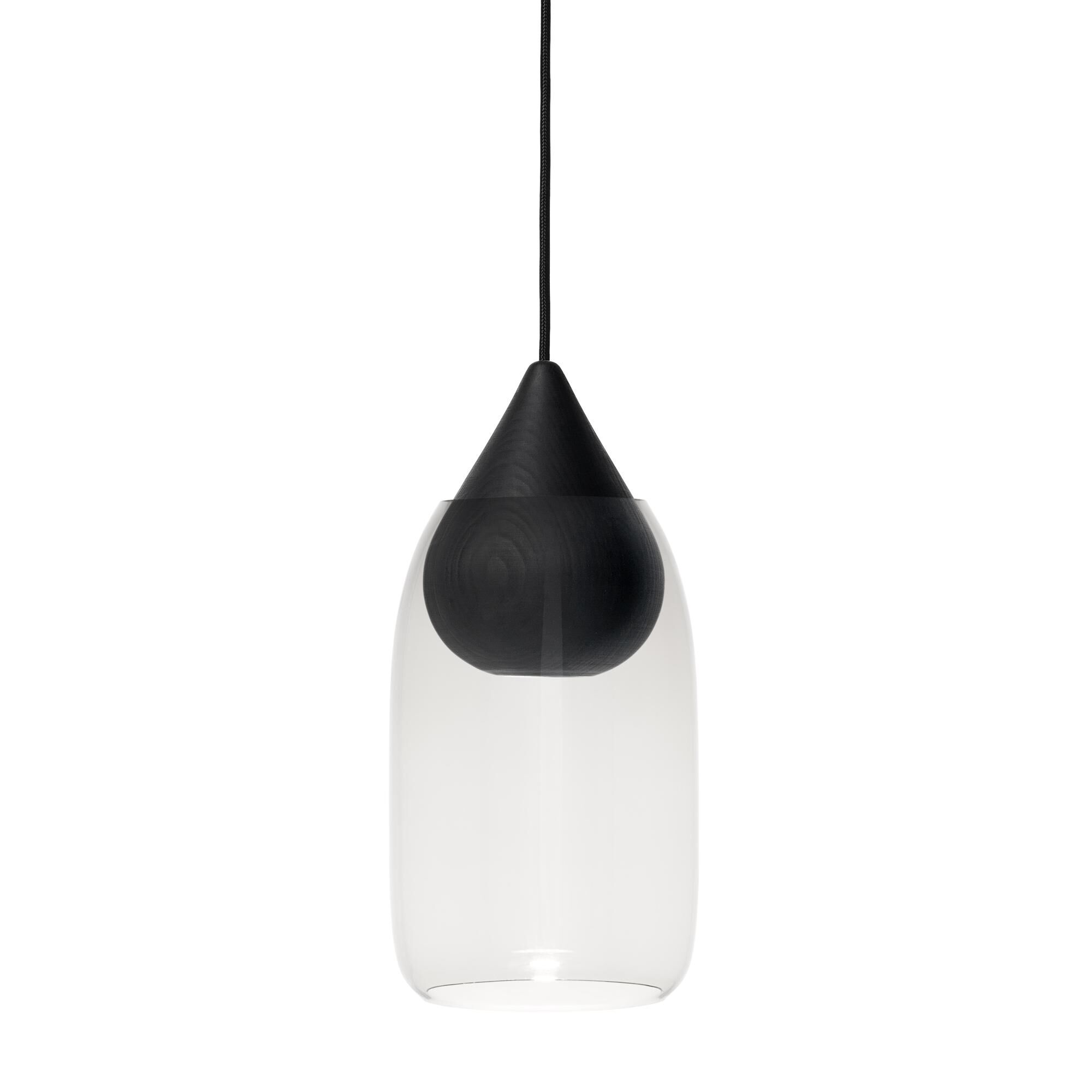 Liuku Taklampa Drop Svart Linden Wood/ Transparent