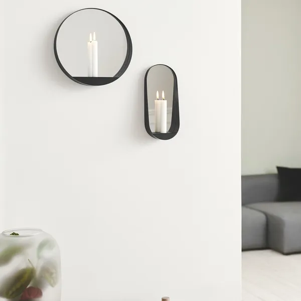 Glim Mirror/ Candlestick Round Black