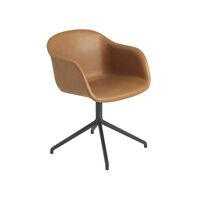 Silla de Comedor de Fibra con Reposabrazos y Base Giratoria Tapizada en Piel Coñac/ Negro