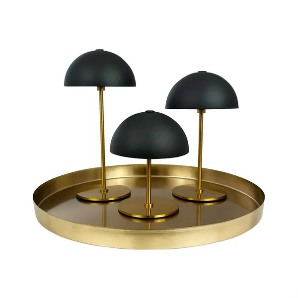 Along Mini draagbare tafellamp LED, set van 3 stuks met dienblad, zwart/messing