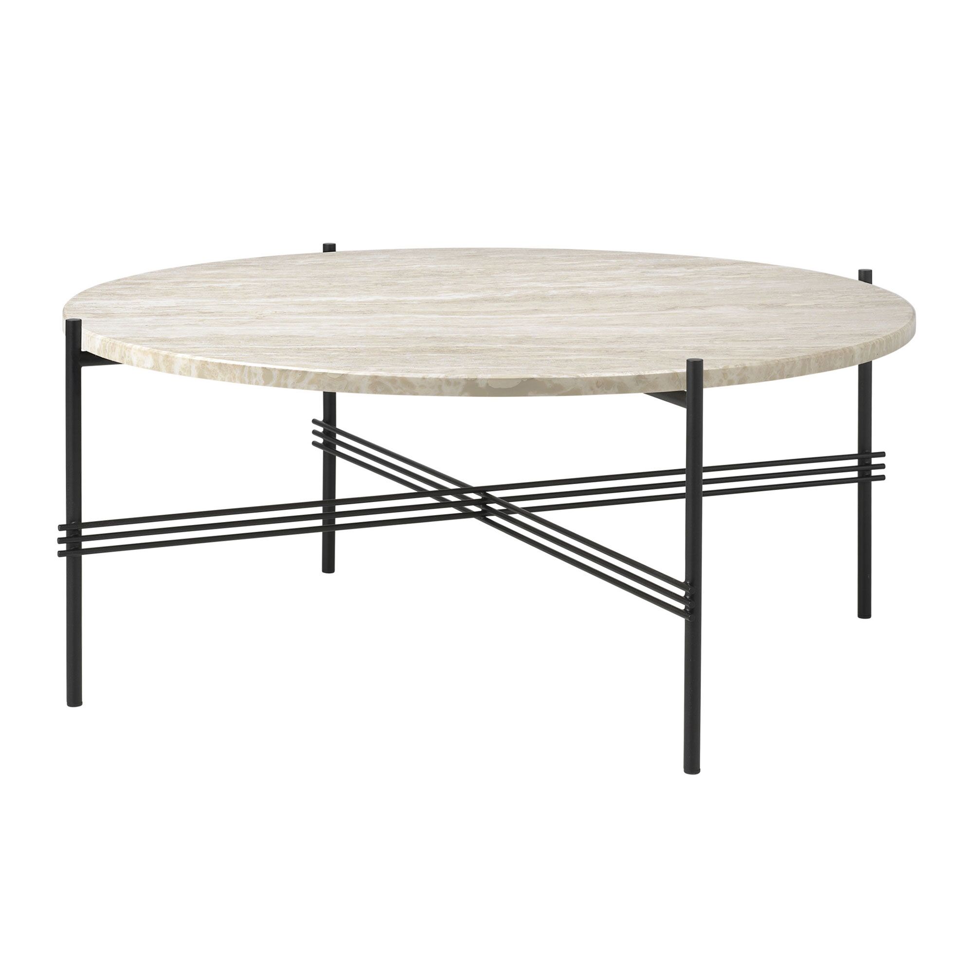 TS Table Basse D'extérieur Ronde Ø80 Blanc Travertin/Noir