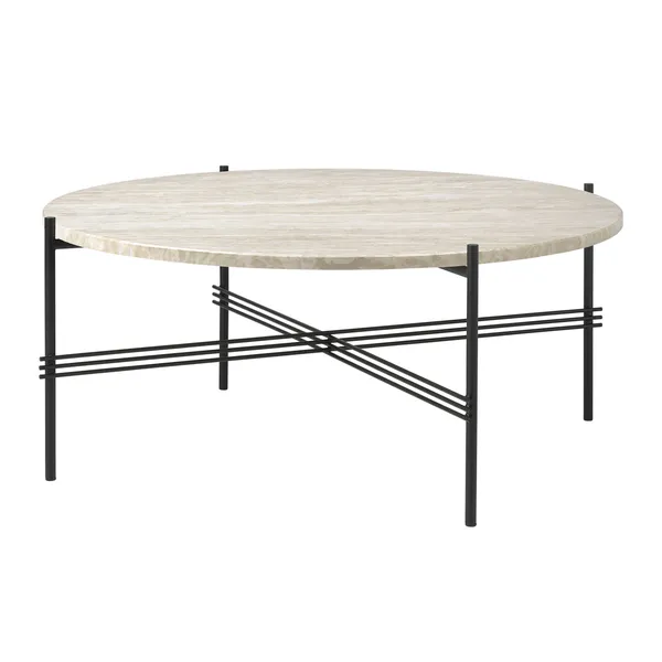 TS Outdoor Couchtisch Rund Ø80 Weiß Travertin/Schwarz