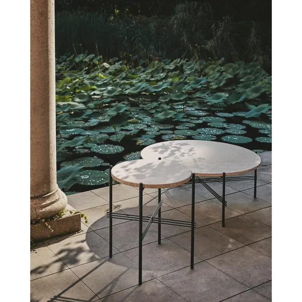 TS Outdoor Couchtisch Rund Ø80 Weiß Travertin/Schwarz