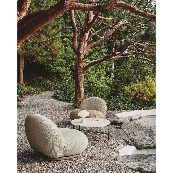 TS Outdoor Couchtisch Rund Ø80 Weiß Travertin/Schwarz