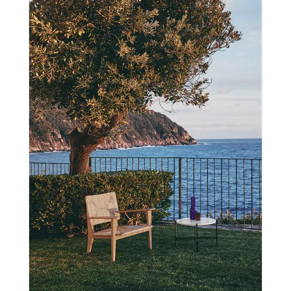 TS Outdoor Couchtisch Rund Ø80 Weiß Travertin/Schwarz