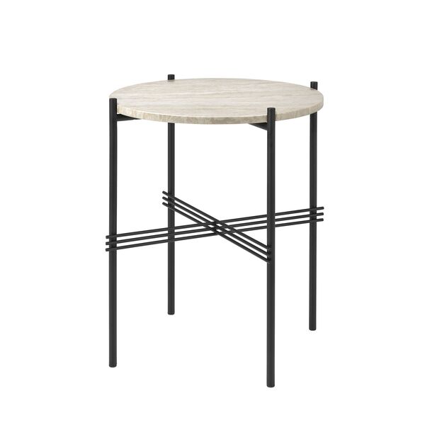 TS Outdoor Side Table Round Ø40 White Travertine/Black