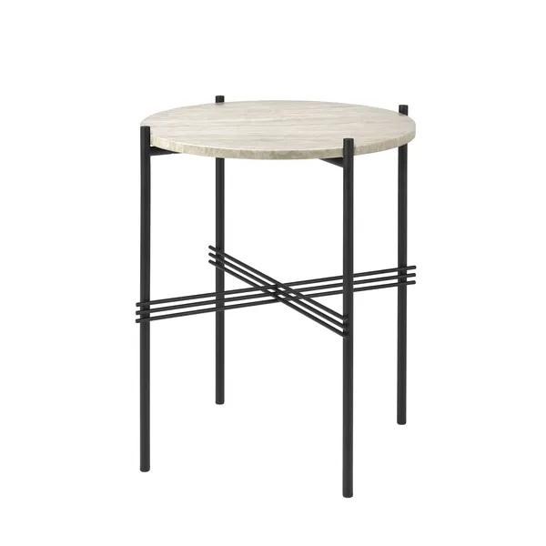 TS Outdoor Side Table Round Ø40 White Travertine/Black
