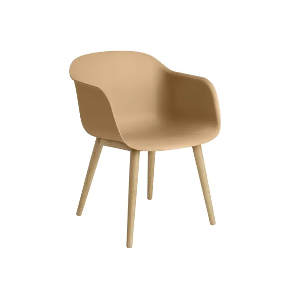 Fiber Dining Chair w. Armrests and Wood Base Ocher/Oak