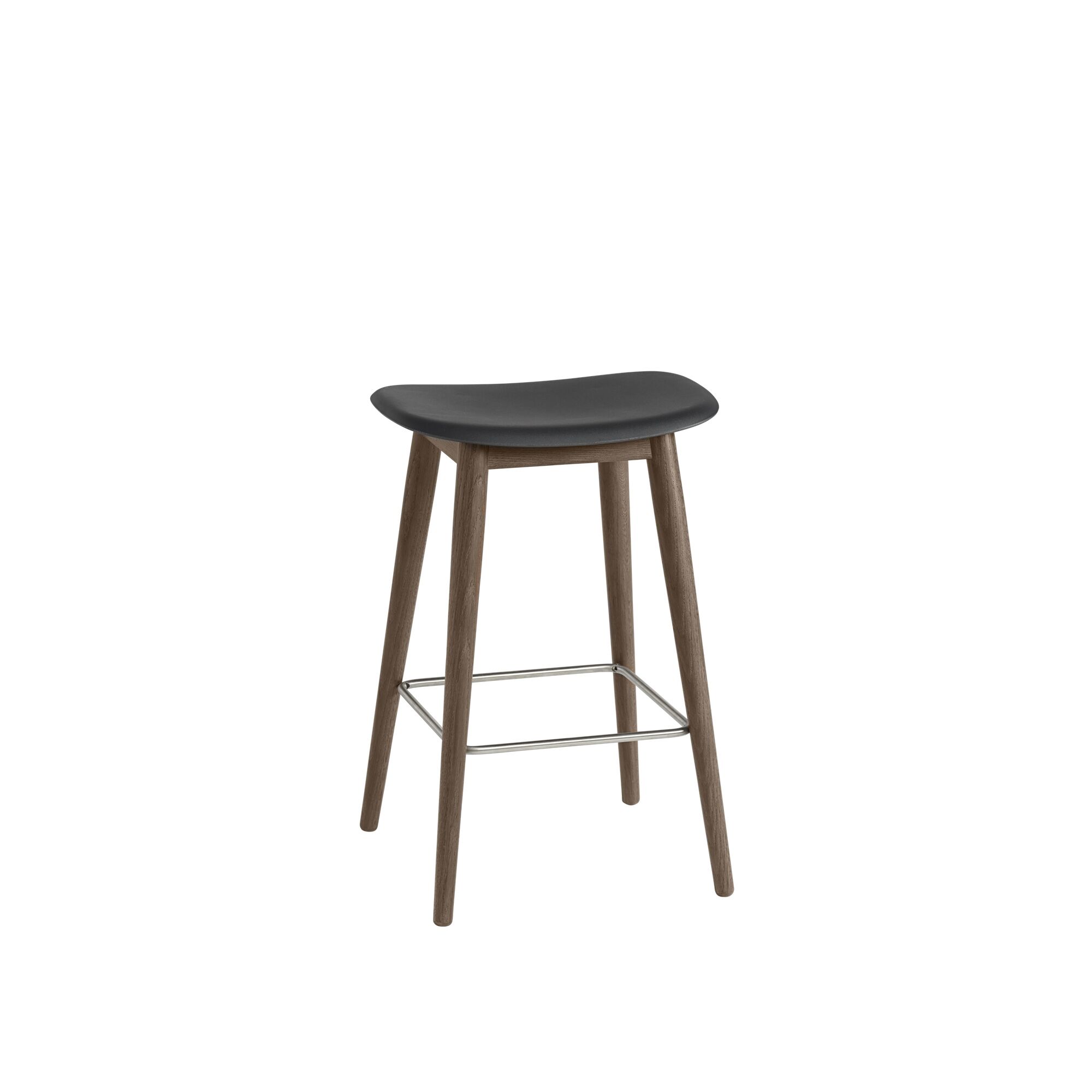 Fiber Barstol med Træ Base Sort/Mørk Brun H66 cm