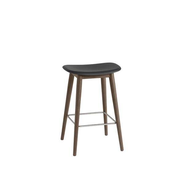 Fiber Barkruk m. Wood Lampenvoet Zwart/ Dark Bruin H66 cm