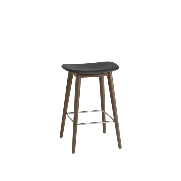 Fiber Barstol med Træ Base Sort/Mørk Brun H66 cm