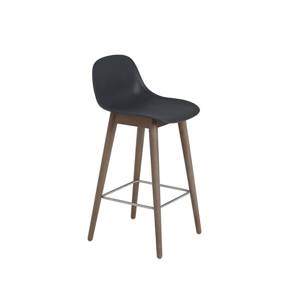Fiber Bar Stool w. Wooden Base And Backrest Black/ Dark Brown H87.5 cm