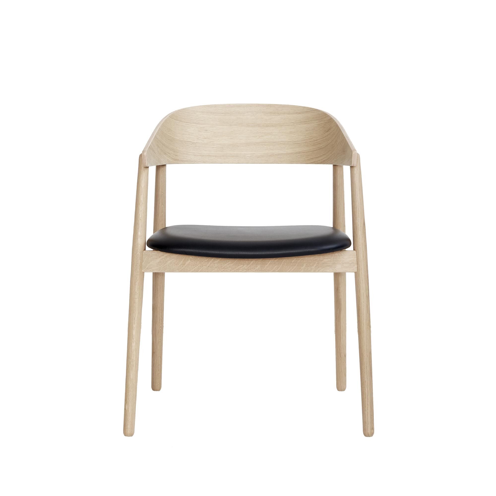 AC2 Chaise de Salle à Manger avec Accoudoirs Chêne/Cuir Noir