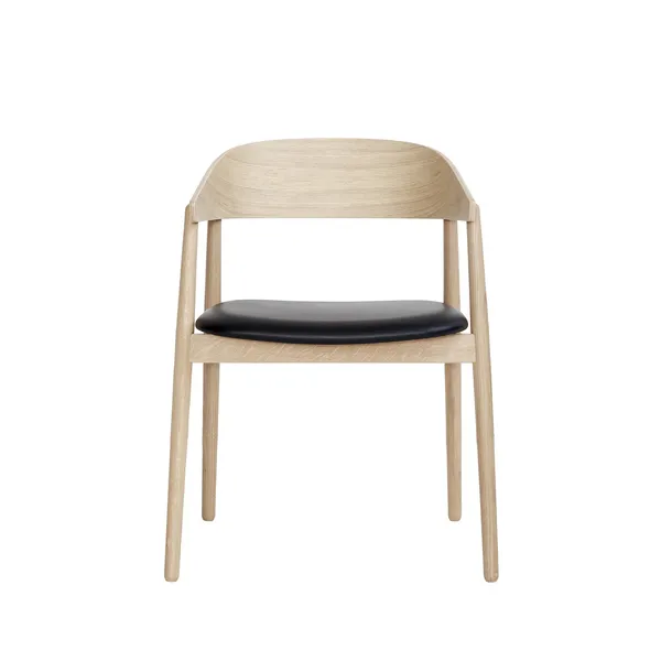AC2 Dining Chair with Armrests Oak Wood/ Black Leather