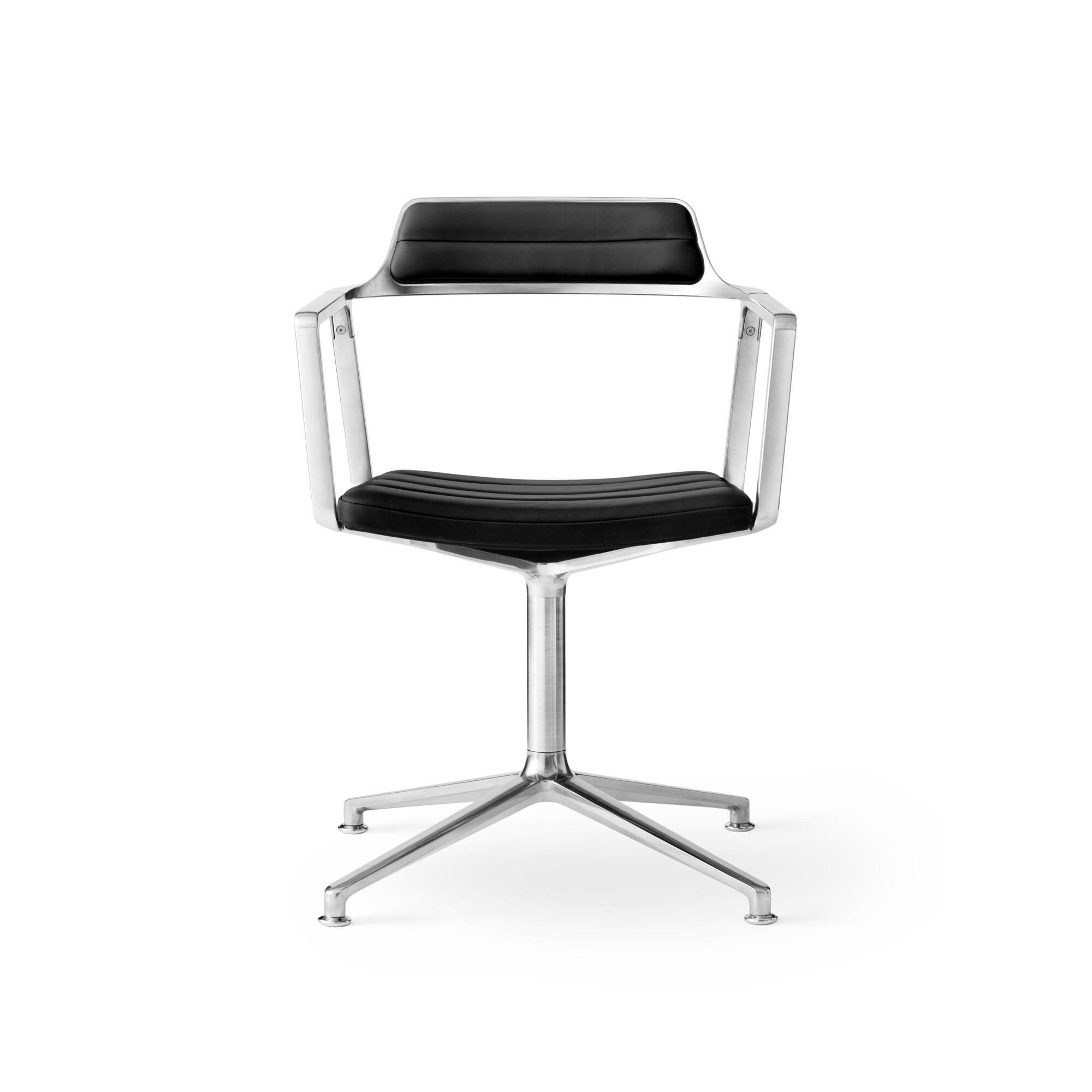 452 Chaise Pivotante avec Patins Aluminium/Cuir Noir