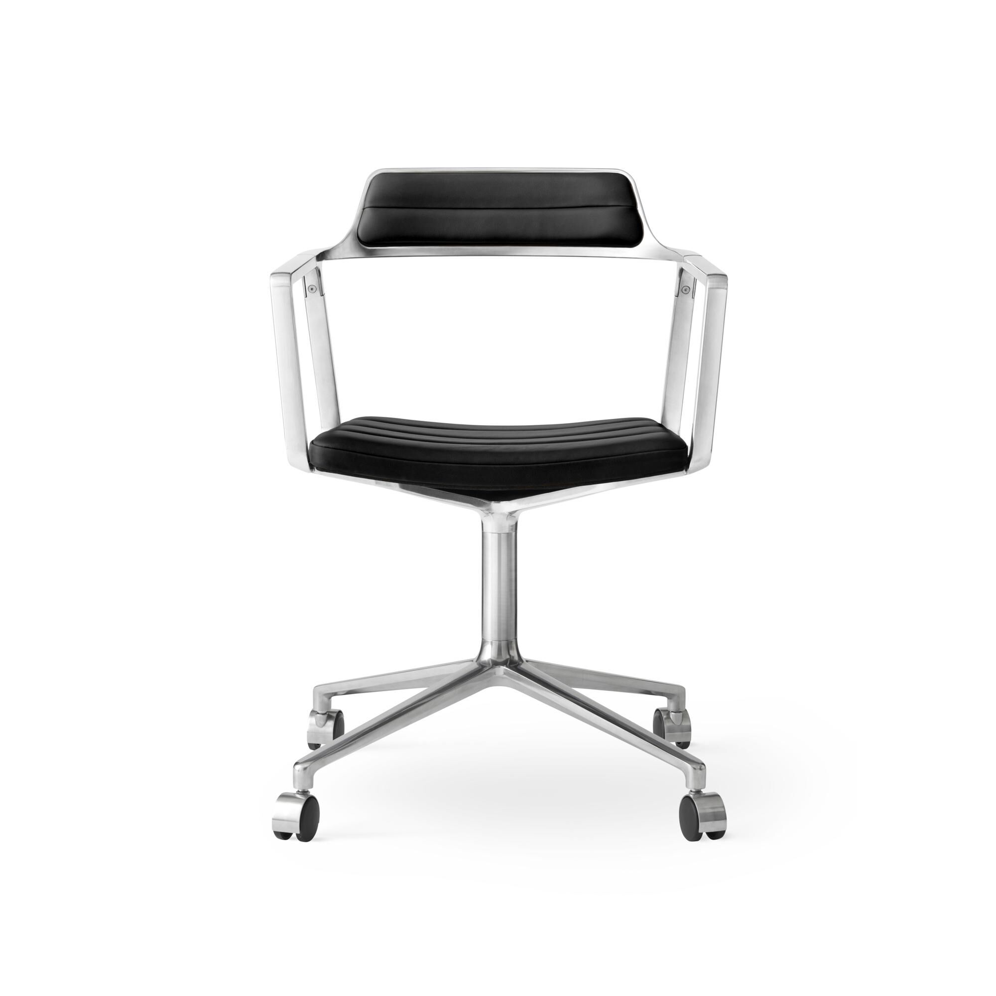 452 Chaise Pivotante avec Roues Aluminium/Cuir Noir