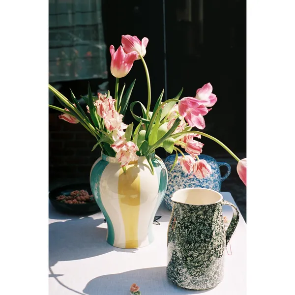 Sobremesa Stripe Vase Stor Grøn/Gul