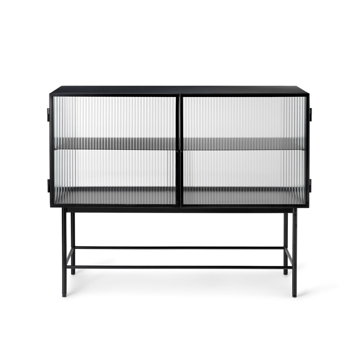 Haze Sideboard Geripptes Glas Schwarz