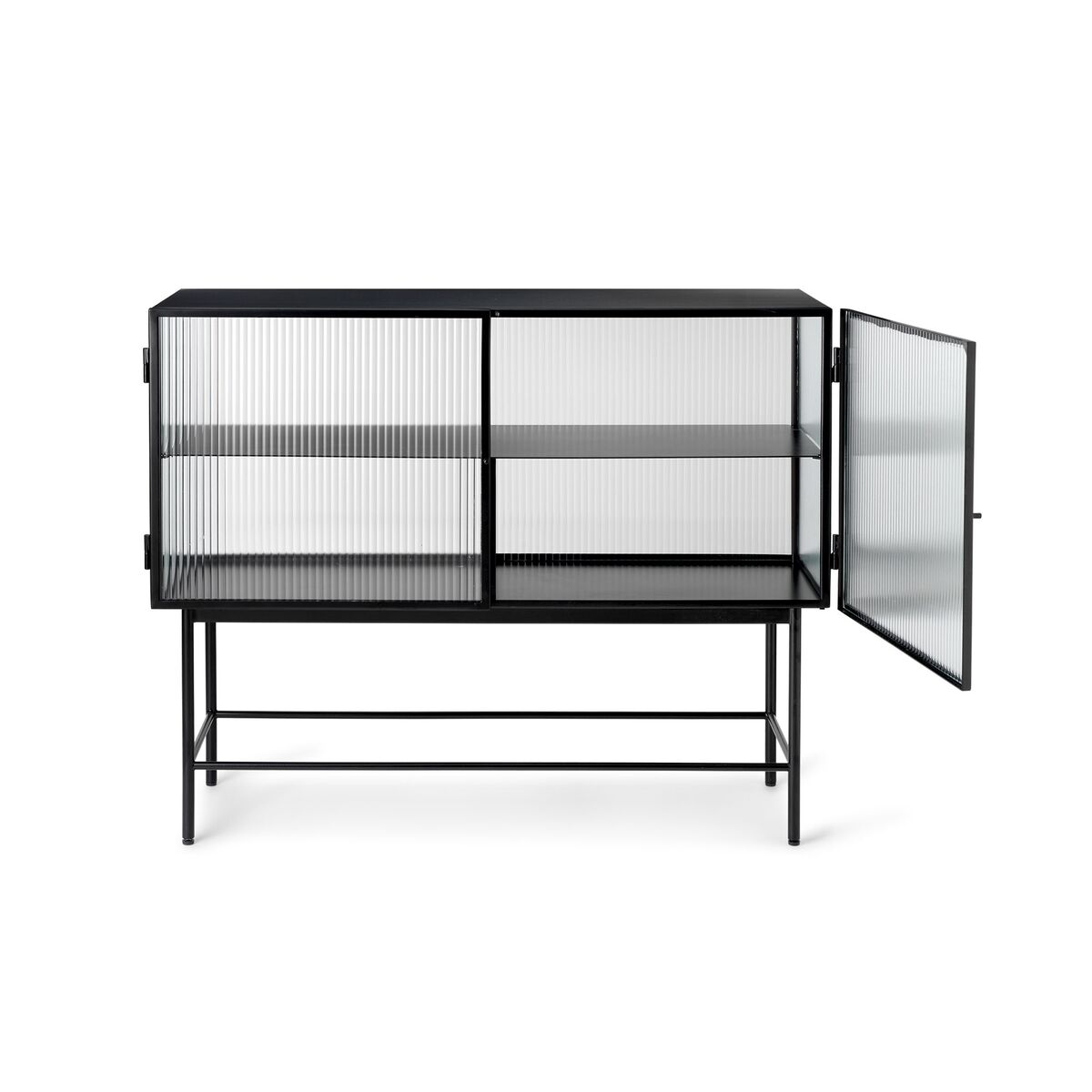 Haze Sideboard Geripptes Glas Schwarz