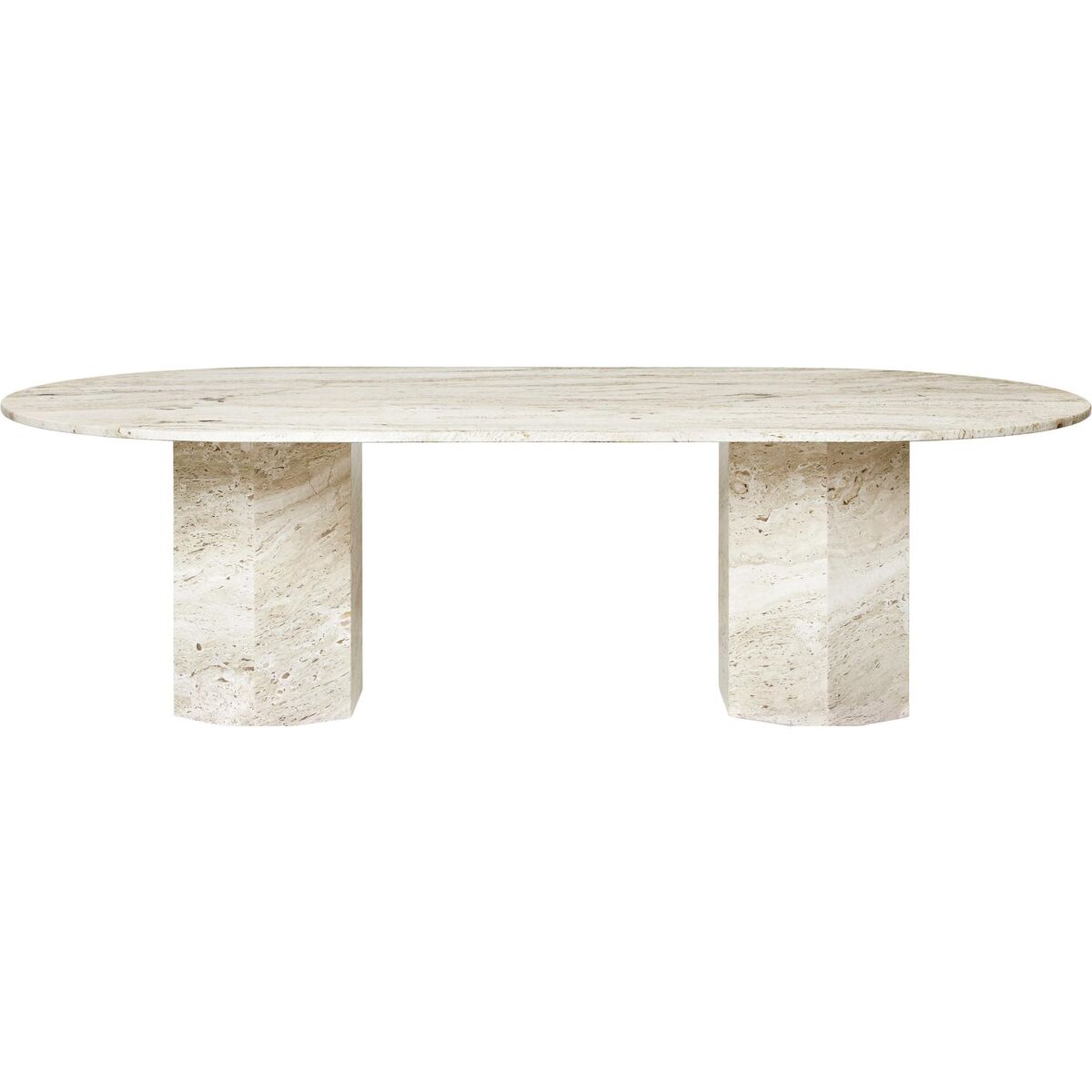 Mesa de comedor Epic elíptica de travertino Blanco