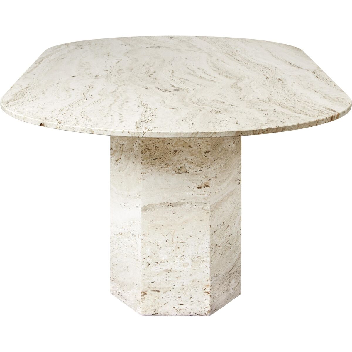 Mesa de comedor Epic elíptica de travertino Blanco