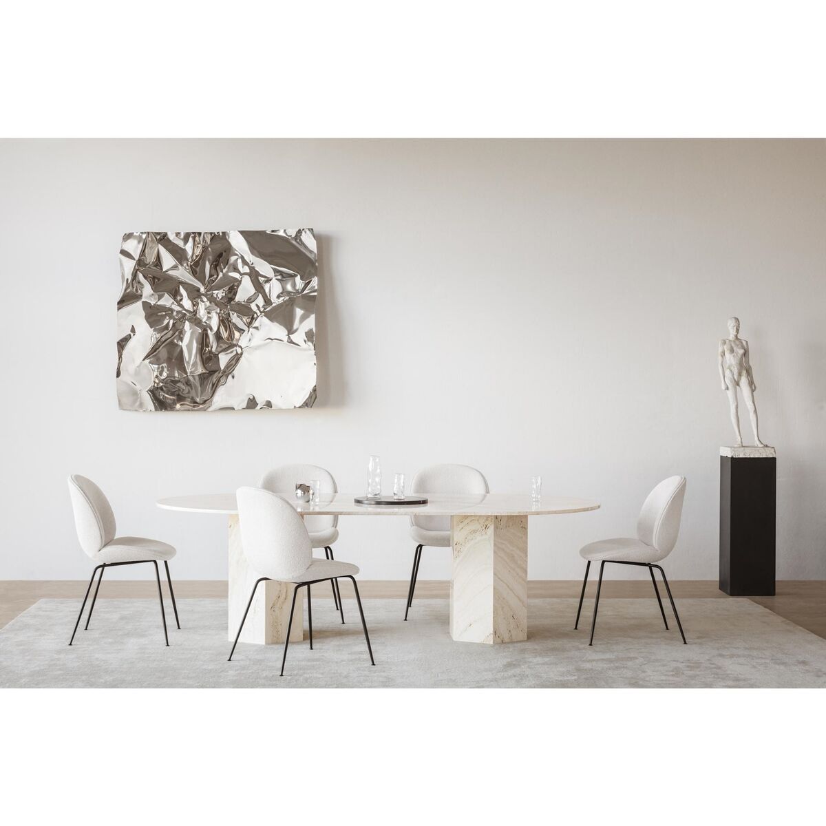 Mesa de comedor Epic elíptica de travertino Blanco