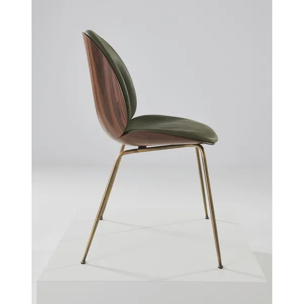 Beetle Dining Chair Veneer Shell Leather Army With Legs In Antique Brass