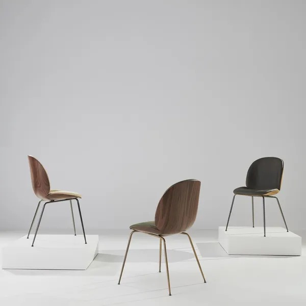 Beetle Dining Chair Veneer Shell Leather Army With Legs In Antique Brass