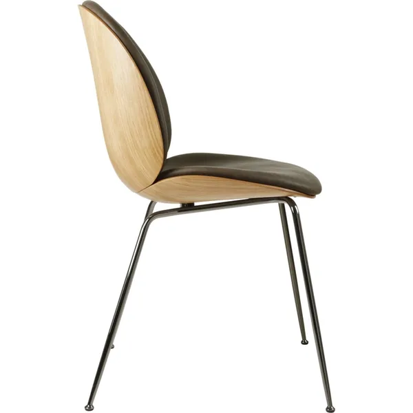 Beetle Dining Chair Veneer Shell Leather Gray With Legs In Black Chrome