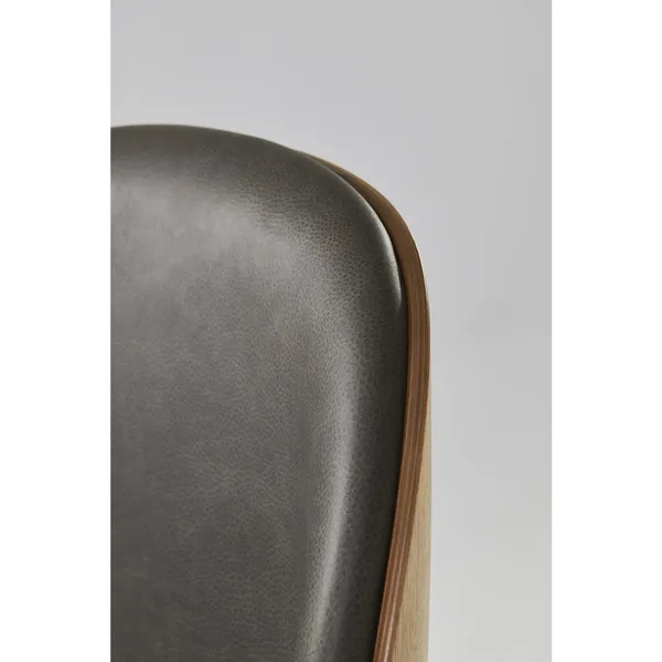 Beetle Dining Chair Veneer Shell Leather Gray With Legs In Black Chrome