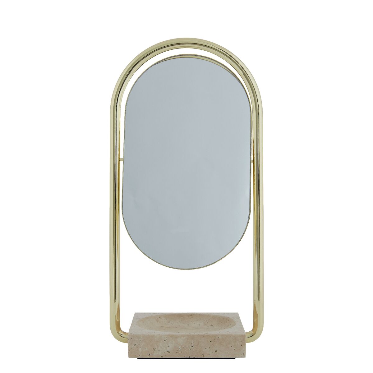ANGUI Table Mirror Gold/Travertine