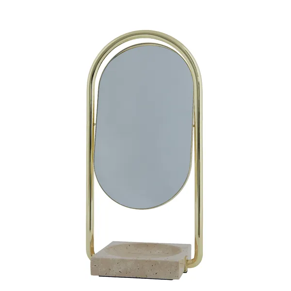ANGUI Table Mirror Gold/Travertine