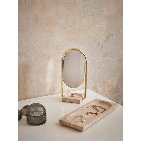 ANGUI Table Mirror Gold/Travertine