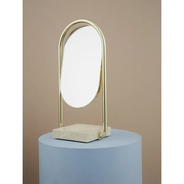 ANGUI Table Mirror Gold/Travertine