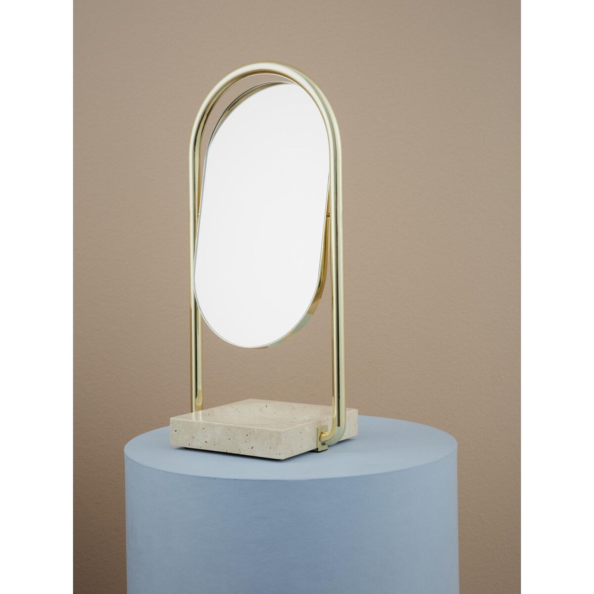ANGUI Table Mirror Gold/Travertine